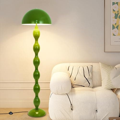 Image of Green Floor Lamp,Vintage Floor Lamps for Living Room,Retro Tall Standing Lamp for Bedroom,Study,Girl's Room,Office,Apartment,Home Decor,Pretty Lamps Floor,Mid Century,Mushroom Lampshade,E27 Bulb Base