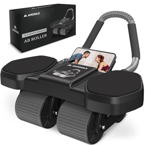Image of Amonax Ab Roller Exercise Wheel, Four Wheel Abs Trainer with Elbow Support, Abdominal Exercise Equipment for Core Abs, Automatic Rebound Abs Workout Equipment For Home Gym Men Women Use (Black Assist)