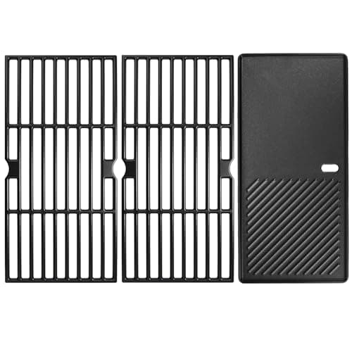 Image of GRISUN Grill Grates and Grill Plate for Charbroil Advantage 463343015, 463344015, 463344116, Kenmore, Broil King and Others Gas Grill Models, 43cm Cast Iron Cooking Grates for G467-0002-W1