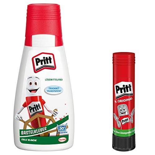 Image of Pritt Craft Glue, Transparent Drying All Purpose Glue for Home, School or Office, White Craft Glue for Children, Economy Set with 1 x 100 g Bottle and 1 x Pritt Stick Keystick 11 g, 9HPAKC2P1X
