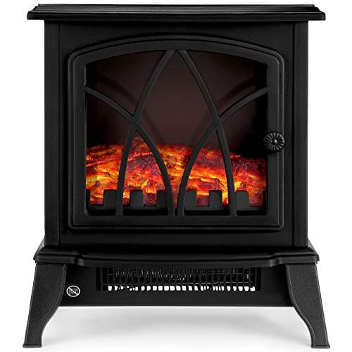 Image of NETTA Electric Fireplace Stove Heater 1600-1800W with Fire Flame Effect, 2 Heat Settings, Adjustable Thermostat, Freestanding Portable Electric Log Wood Burner Effect - Black