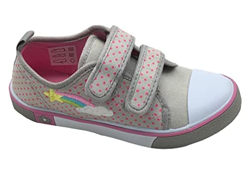 Image of GladRags Younger Girls Canvas Trainers, Pumps, Plimsolls with Hook & Loop Strap, Silver with Rainbow Pattern, Infant Size 8