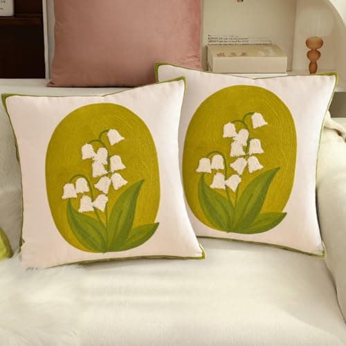 Image of Traziewell Embroidered Cushion Cover Green Pillow Covers Home Decor for Livingroom Couch Bed Sofa Decor Throw Case 18"x18" 45x45cm T319