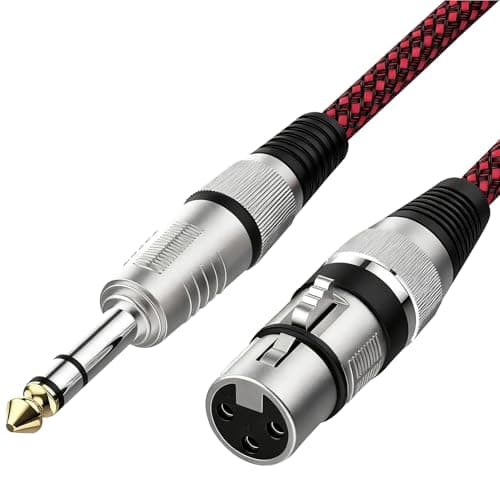 Image of Lueden XLR Female to 1/4 TRS Cable 1.8m XLR to Jack 6.35mm Braided Microphone Cable Stereo Jack Balanced to 3pin Audio Patch Lead for Speaker Mixer Guitar Power Amplifier, Red and Black