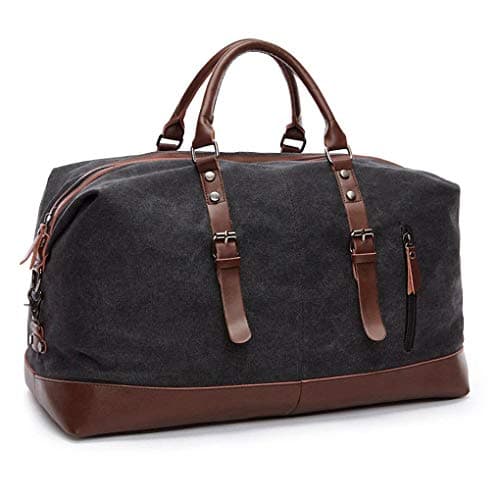 Image of TILEMALL Oversized Canvas Holdall Travel Carry On Duffel Bags Plus Handbag Shoulder Bag Crossbody Overnight Weekend Bag Unisex Travel Holdall Handbag with PU Leather Handle (Black)
