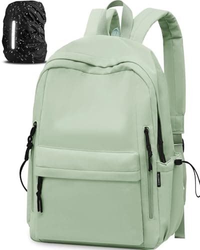 Image of FIORETTO Backpack Womens School Bag Girls Boys, Lightweight Water-Resistant Fits 15.6” Laptop Large Capacity Rucksack with Rain Cover, Ideal for School College Commuting Travel Green