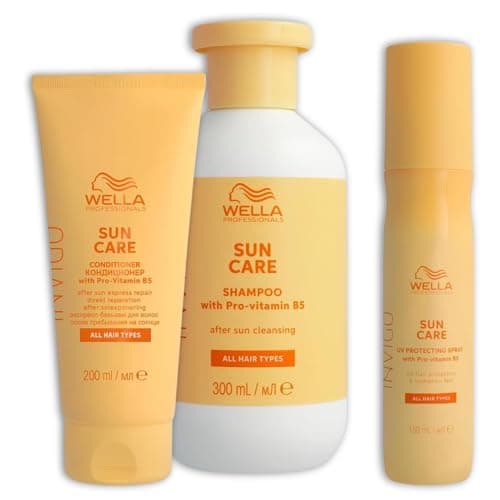 Image of Wella Professionals Invigo Sun Care After Sun Shampoo 300ml & Conditioner 200ml & UV Hair Colour Protection Spray 150ml - Pro Vitamin B5, UV Protection, for All Hair Types