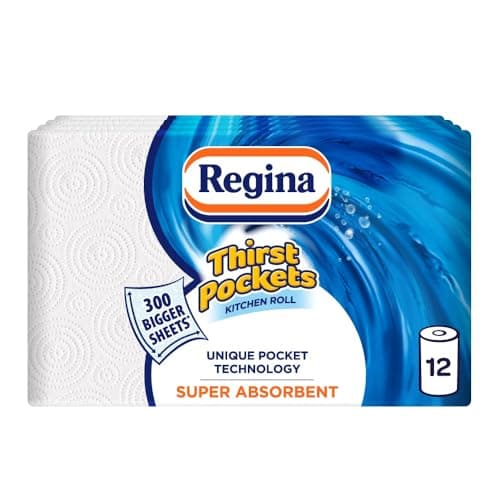 Image of Regina Thirst Pockets Kitchen Roll - 12 Rolls, 1,200 Super Absorbent Sheets, Unique Pocket Technology, Your Ideal Kitchen Companion, FSC certified product