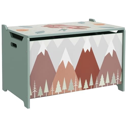 Image of ZONEKIZ Toy Box, Kids Toy Chest with Lid, Safety Hinge, Cute Design - Green