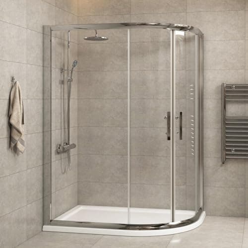Image of 1000 x 800mm Offset Quadrant Shower Enclosure 6mm Safety Tempered Glass Double Sliding Cubicle Door
