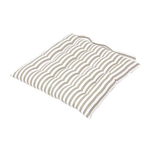 Image of HOMESCAPES Grey and White Stripe Seat Pad Cushion for Dining Chairs 100% Cotton Chair Pad with Straps 40 x 40 cm