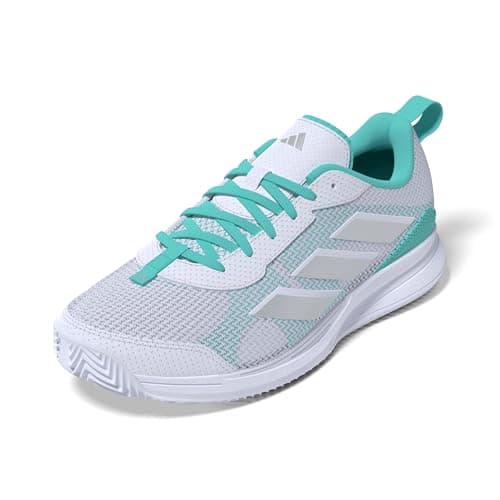 Image of adidas Women's Avaflash Low Tennis Shoes, Cloud White/Silver Metallic/Flash Aqua, 6 UK