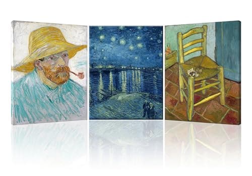 Image of Piy Painting 3 Pcs Abstract Canvas Wall Art Van Gogh Artwork, Decorative Canvas Paintings, Reproduction of Famous Painting, Pictures for Bedroom Living Room Office, Decorative Gift 12x16 inch