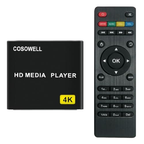 Image of COSOWELL 4K Media Player for USB Drive & SD, Ultra HD Digital Signage Player with HDMI/AV Output, H.265 H.264 MKV MP4 Video, MP3 Music, JPG Photo, Auto Play & Resume, Loop Playback
