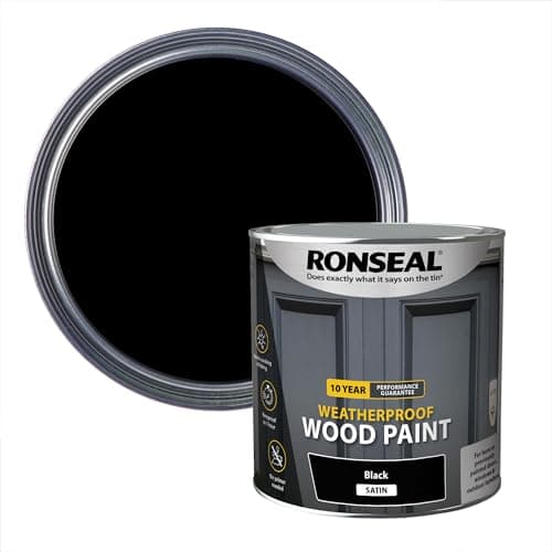 Image of Ronseal 10 Year Weatherproof 2-in-1 Wood Paint Black Satin 2.5 Litre,Black