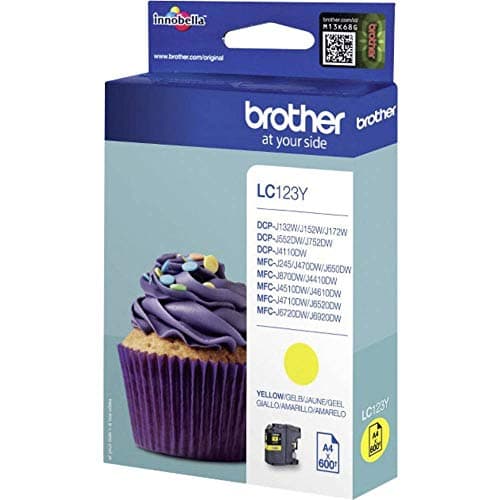 Image of Brother LC-123Y Inkjet Cartridge, Yellow, Single Pack, High Yield, Includes 1 x Inkjet Cartridge, Genuine Supplies