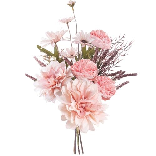 Image of maifey Artificial Pink Flowers, Fake Dahlia Silk Peonies Faux Plants Arrangements Flower Bouquets Decoration for Table Centerpiece for Indoor Home Garden Party Wedding Décor