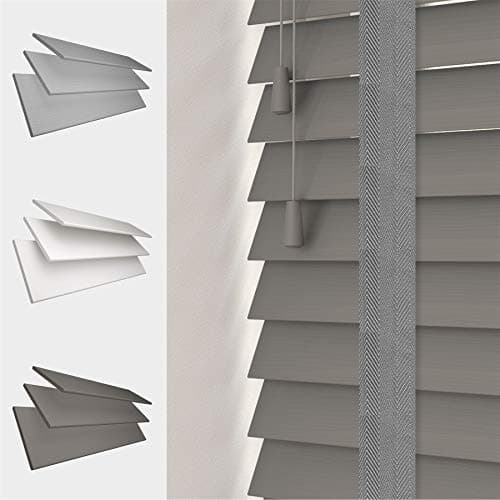Image of FAUX WOOD GRAIN VENETIAN BLINDS 50MM SLATS TRIMMABLE EASY FIT OFFICE HOME [Dark Grey, 180cm Width x 160cm Drop, Tape]