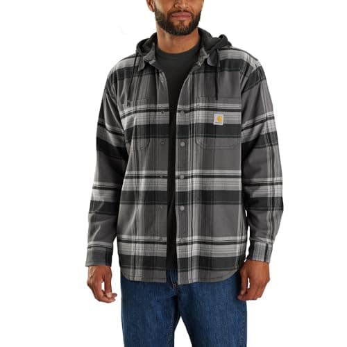Image of Carhartt Mens Flannel Sherpa Lined Hooded Shirt Jacket