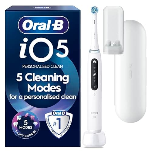 Image of Oral-B iO5 Electric Toothbrushes for Adults, 1 Toothbrush Head and Travel Case, 5 Modes with Teeth Whitening, UK 2-Pin Plug, White