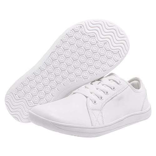 Image of Leather Trainers Womens Wide Fit Lightweight Leather Flat Running Shoes Casual Lace up Walking Shoes Comfortable Low Top Tennis Shoes Non Slip R bargains of The Day Sale White