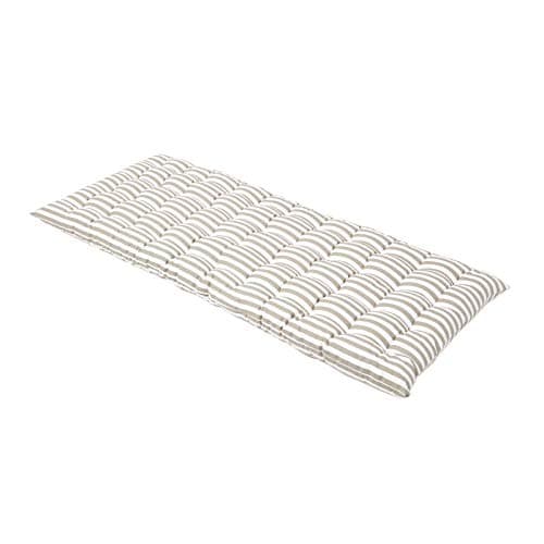 Image of HOMESCAPES Grey & White Stripe Garden Bench Cushion 2 Seater Seat Pad for Patio Furniture Kitchen or Dining Bench Indoor & Outdoor Use Comfortable 100% Cotton Thick Cushion 108 cm Wide