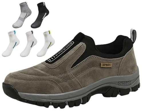 Image of Walking Shoes for Men Outdoor Hiking Orthopedic Shoes with Arch Support Slip on Waterproof Anti-Slip Lightweight Loafers Fashion Low-Top Sneakers (Brown,13)