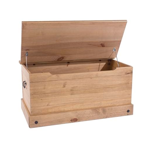 Image of Home Source Solid Pine Wood Ottoman Storage Chest Bedding Box, Natural Finish
