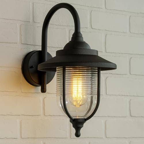Image of CGC Lighting Outdoor Wall Light Lantern Fisherman Traditional Arch Lamp E27 IP44 Garden Porch Terrace Patio (Black)