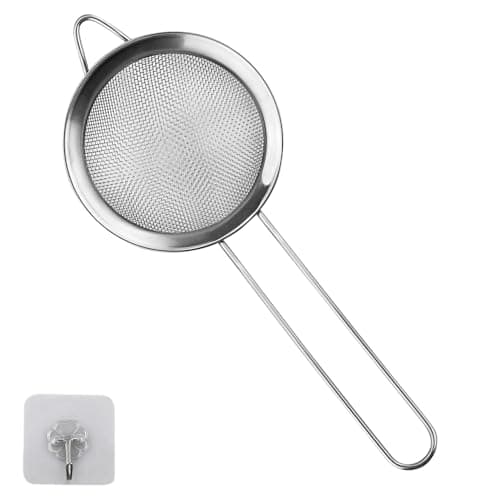 Image of 1 Pack Small Stainless Steel Fine Mesh Strainers with Kitchen Hooks,8 Cm Diameter Mini Fine Mesh Sieve Tea Strainers Kitchen Colander Sieve with Handle - Ideal for Juice Egg Tea Coffee Flour Filter