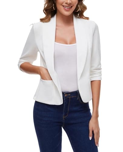 Image of MINTLIMIT Womens Cropped Blazer Open Front Suit Casual Blazers Oversize Jackets Shawl Lapel (White M)