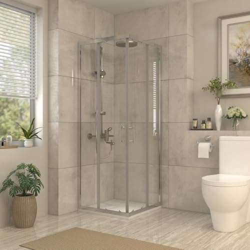 Image of Aquariss 760x760mm Chrome Framed Sliding Doors Corner Entry Square Shower Enclosure 6mm Tempered Glass Screen Shower Cubicle