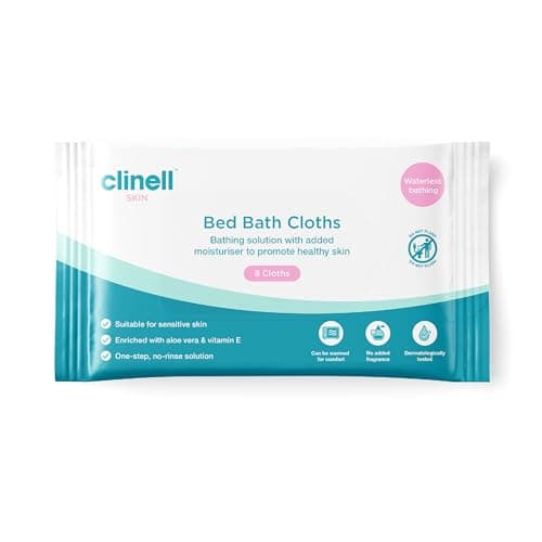 Image of Clinell Skin Bed Bath Wipes - Pack of 1 - 8 Wipes - Easy to use, Containing Aloe Vera, Dermatologically Tested, Alcohol-Free, Gentle pH Neutral Formula