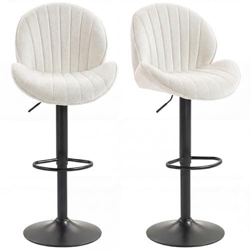 Image of HOMCOM Bar Stools Set of 2, Swivel Counter Height Barstools with Back, Adjustable Height and Footrest, Chenille Upholstered Modern Bar Chairs for Kitchen Island, Dining Room, Cream