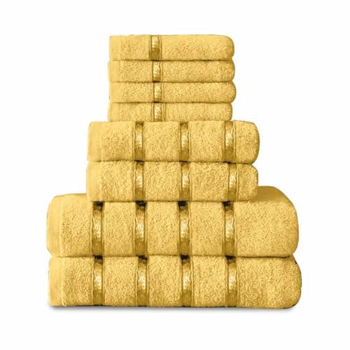 Image of GC GAVENO CAVAILIA 8 Piece Egyptian Cotton Towels - Quick Dry Highly Absorbent Bathroom Towel Bale - (4 Face Towel + 2 Hand Towel + 2 Bath Towel) - Ochre