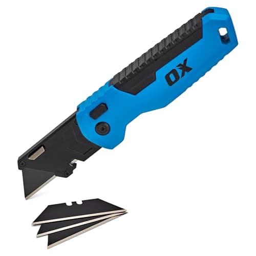 Image of OX Pro Utility Folding Knife with 3 Spare SK5 Blades – Quick-Flip Action, Tool-Free Blade Change, Belt Clip & Tether-Ready, Aluminum Body with ABS Grip, Wire Cutter & Stripper, OX-P226101