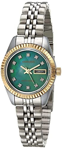 Image of Armitron Women's Genuine Crystal Accented Day/Date Function Bracelet Watch, 75/2475,Silver/Green