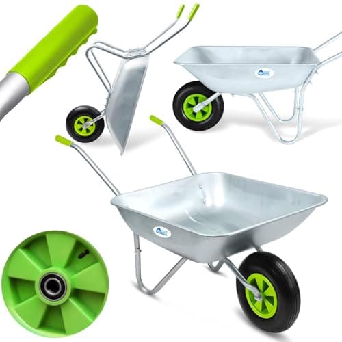 Image of Bertie Barrow 65L 80kg Capacity Heavy Duty Galvanised Steel Wheelbarrow – Garden & DIY Outdoor Trolley Cart with Pneumatic Tyre and Rubber Handles Wheel Barrow For Garden and Construction Purpose