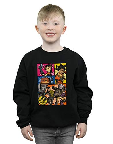 Image of Absolute Cult Star Wars Boys Rebels Comic Strip Sweatshirt Black 7-8 Years