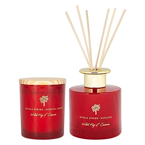 Image of Nicola Spring Wild Fig & Cassis Scented Candle & Reed Diffuser Set - 130g Soy Wax Candle 21 Hour Burning Time Small Relaxing Fragrance Gift Set Aromatherapy 200ml Fragrant Diffuser