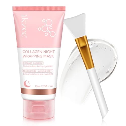 Image of Collagen Night Wrapping Mask, Collagen Face Mask Overnight, Facial Overnight Sleeping Mask - Deep Hydration, Reduces Wrinkle and Improves Skin Elasticity (Brush Included), 75ml