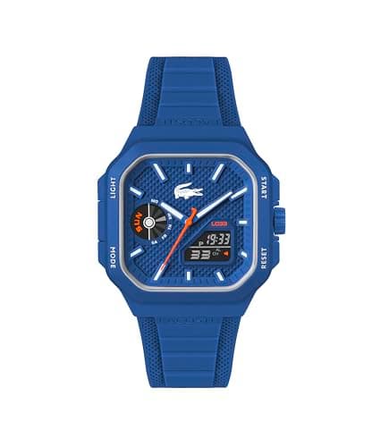 Image of Lacoste Three Hand Quartz Movement Watch Blue LC33 Square Collection with Blue Silicone Bracelet - 2011504