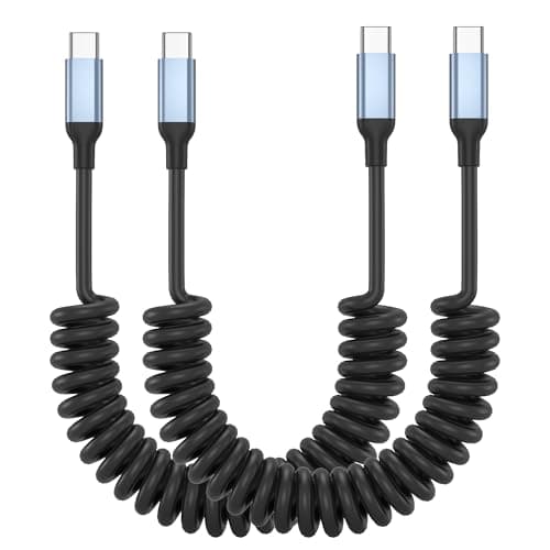 Image of Coiled USB C Cable 2 Pack 60W Fast Charging 30-100cm, Coiled USBC to USBC CarPlay Android Auto Cord, Spring USB C Car Charging Cable for iphone 15 16 17 Samsung Galaxy S24 S23
