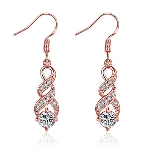 Image of Fashion 14K Rose Gold Cubic Zirconia Infinity Dangle Drop Earrings For Women Lady Sensitive Ears CZ Crystal Wedding