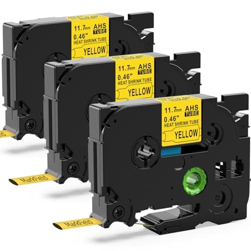 Image of MarkField Heat Shrink Tube Label Print Tape Compatible with Brother P Touch HSe-631 HSe631 11.7mm Cassette Label Tape Black on Yellow for PT-E100 E110 E300 E550W D210 D410 H110 H107, 3 Pack