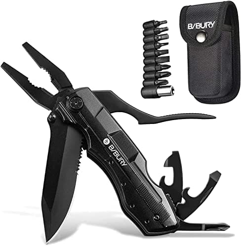 Image of BIBURY 5 in 1 Multitools, Foldable Pliers Multitool Stainless Steel Multi Tool, Multi-Purpose with Nylon Pouch Ideal Pocket Tool for Camping, DIY Activities, Fishing - Gift Men