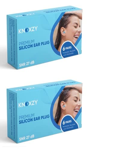 Image of Knoxzy Silicone Ear Plugs for Sleeping Re-Usable Waterproof, SNR = 27dB Noise Cancelling Premium Moldable Ear Plugs for Sleeping, Travelling, Studying Noise Reduction Pack of 2