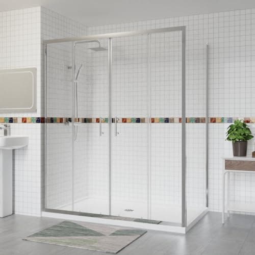 Image of Aquariss 1700x700mm Sliding Shower Enclosure 6mm Easy Clean Glass Bathroom Cubicle Screen Double Doors with Side Panel Chrome