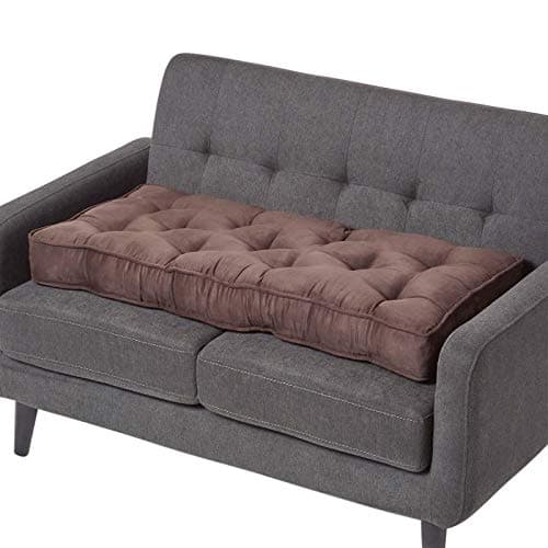 Image of HOMESCAPES Chocolate Brown Faux Suede 2 Seater Booster Cushion Large Firm 100 cm Wide Seat Pad with Supportive 10 cm Thick Lift for Sofa or Bench Long Cushion for the Elderly, Post Surgery & Pregnancy