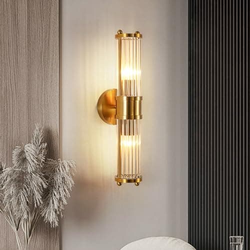 Image of KRIPINC Creative Indoor Glass Wall Lights, Vintage Gold Wall Lights, E14 Wall Mounted Lamp, Modern Wall Sconce for Living Room Bedroom Bedside Bathroom